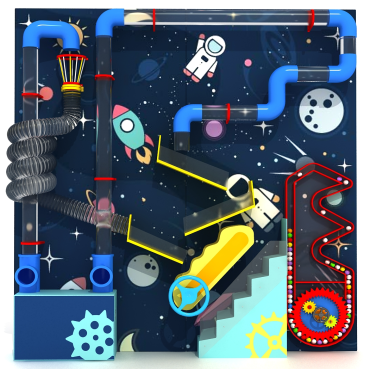Double Panel Space-Themed Air Tube Ball Wall | Interactive Pneumatic Wall Game for Kids