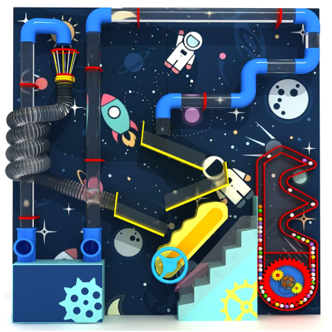Double Panel Space-Themed Air Tube Ball Wall | Interactive Pneumatic Wall Game for Kids