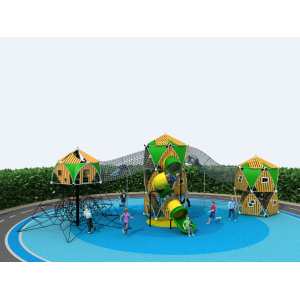 Outdoor Treehouse Adventure Playground – Multi-Tower Climbing Net & Tunnel Slide System