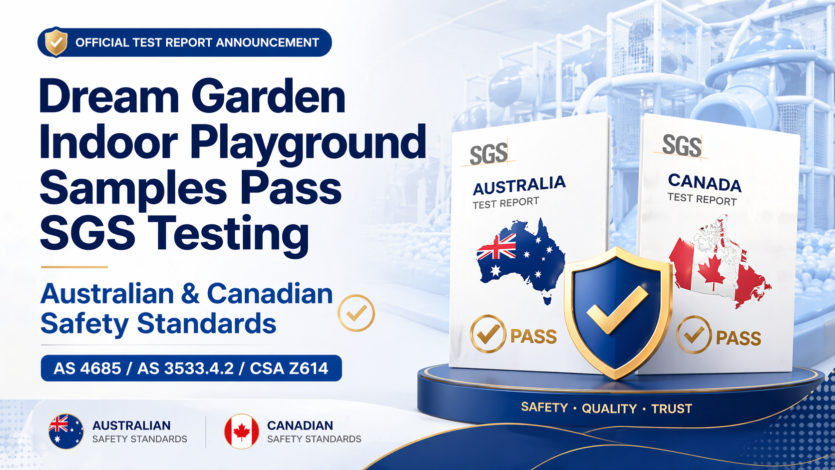 Dream Garden Indoor Playground Samples Pass SGS Testing for Australian and Canadian Safety Standards