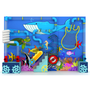 3-Panel Ocean-Themed Musical Ball Wall | Interactive Air Tube System with Gear & Guitar Play Module