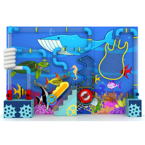 3-Panel Ocean-Themed Musical Ball Wall | Interactive Air Tube System with Gear & Guitar Play Module