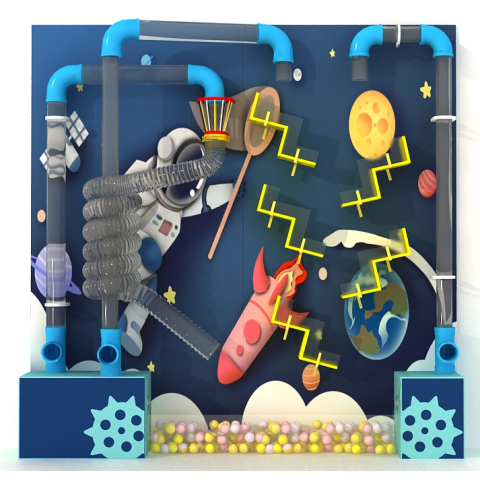 Interactive Space-Themed Pneumatic Ball Wall Panel for Indoor Playground | Astronaut Wall Game